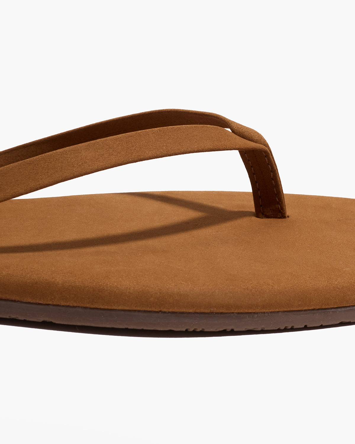 Square Toe Lily Suede Flip Flops in Camel | TKEES Top Pick