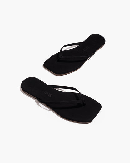 Square Toe Lily Suede Flip Flops in Sable | TKEES Trending