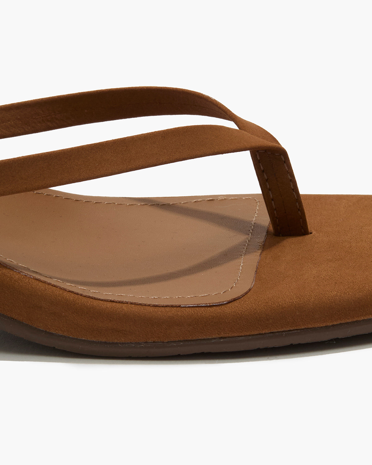 Square Toe Julia Suede Flip Flops in Camel | TKEES Featured