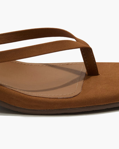 Square Toe Julia Suede Flip Flops in Camel | TKEES Featured