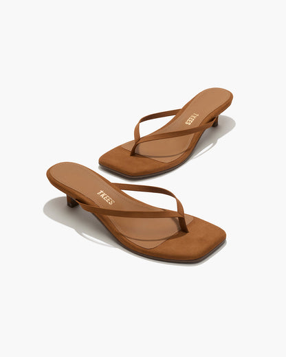 Square Toe Julia Suede Flip Flops in Camel | TKEES Featured