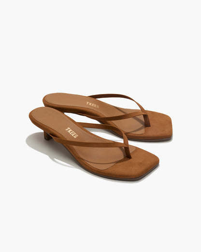 Square Toe Julia Suede Flip Flops in Camel | TKEES Featured